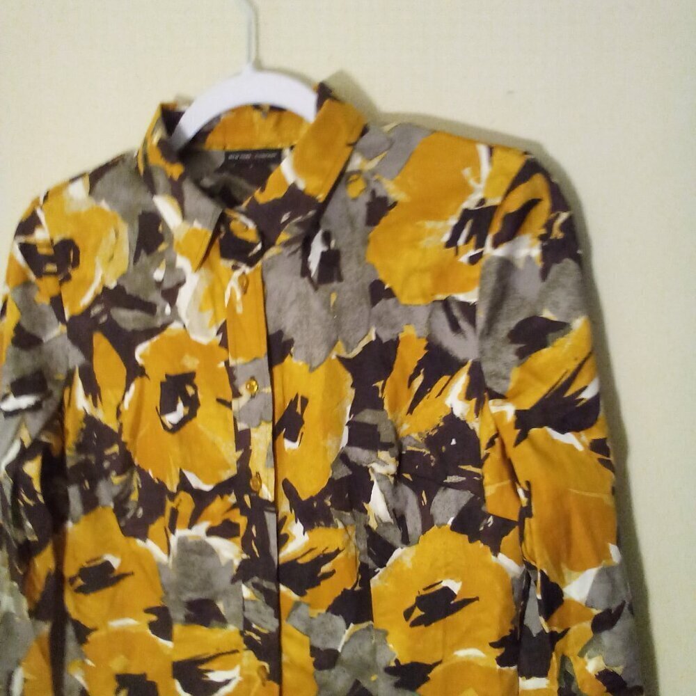 New York & Company Shirt Women S Long Sleeve Button Up Pattern Orange Brown - Picture 3 of 13